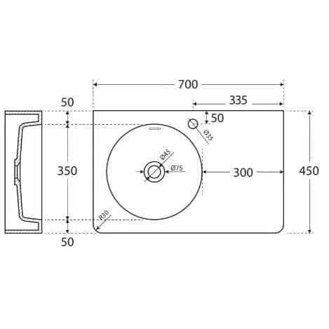 Fienza Encanto 700 Solid Surface Wall Basin With Overflow