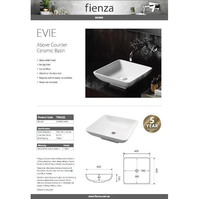 Fienza Evie Above Counter Basin