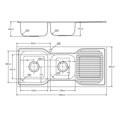 Fienza Tiva 1.75 Bowl Kitchen Sink with Drainer