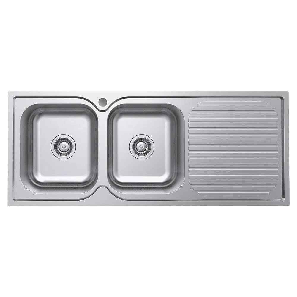 Fienza Tiva 1180 Double Kitchen Sink with Drainer Left Bowl