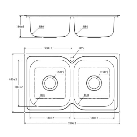 Fienza Tiva 780 Double Bowl Kitchen Sink