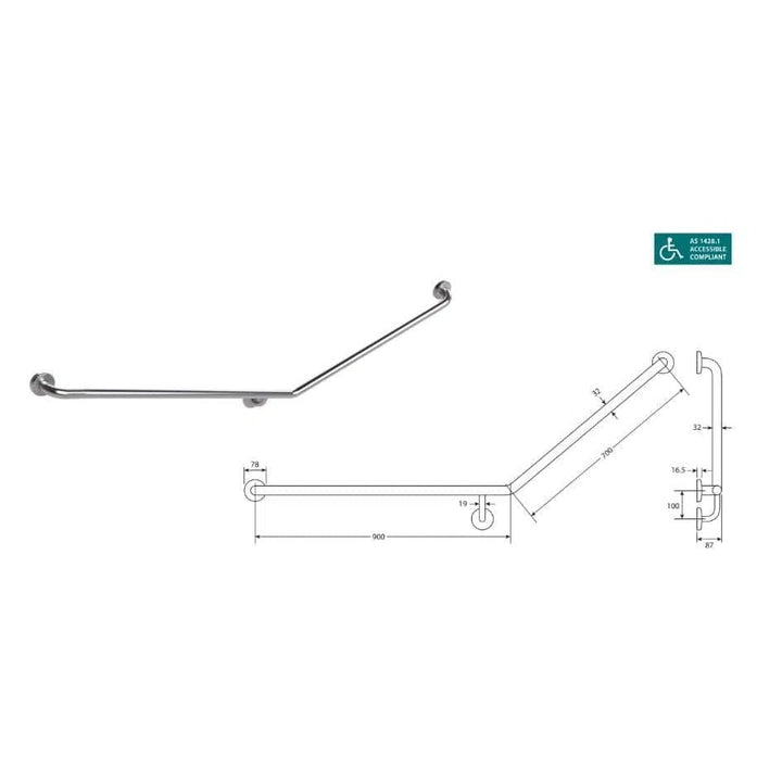 Fienza Care Accessible 40° Grab Rail - 900 X 700mm