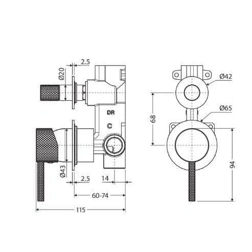 Fienza Axle Wall Diverter Mixer - Gun Metal