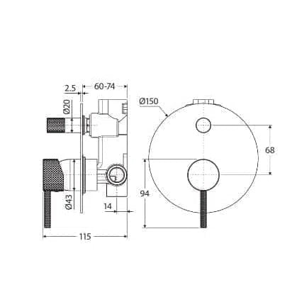 Fienza Axle Wall Diverter Mixer / Large Plate - Gun Metal
