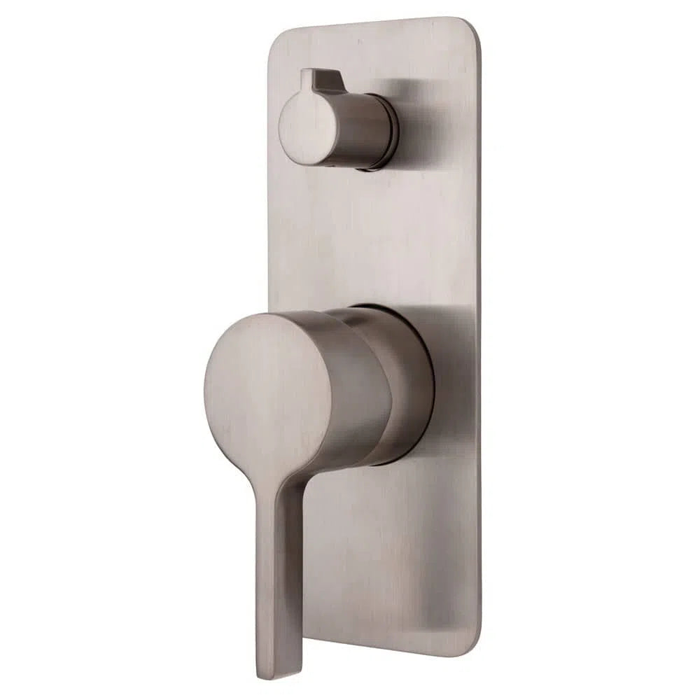 Fienza Sansa Wall Diverter Mixer, Brushed Nickel, Soft Square Plate