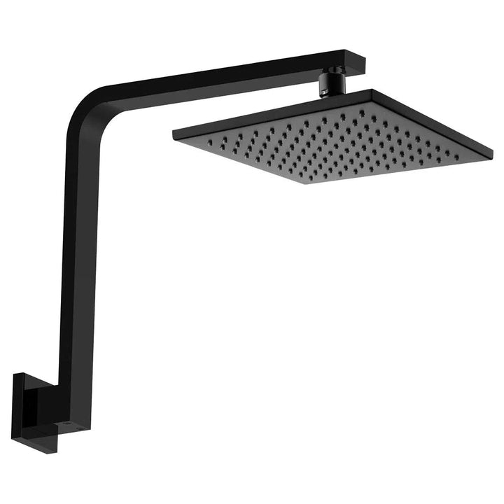 Fienza Modena Black 200mm Square Shower Head And Upswept Arm
