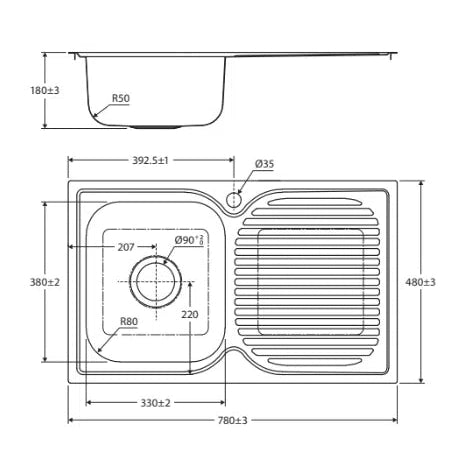 Fienza Tiva 780 Single Bowl Kitchen Sink with Drainer