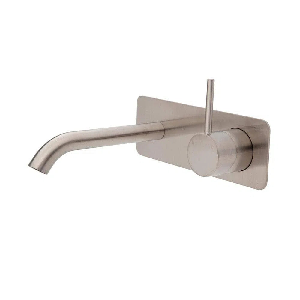 Fienza Kaya Up Wall Basin/Bath Mixer Set, Brushed Nickel, Square Plate, 160mm Outlet