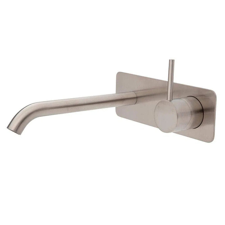 Fienza Kaya Up Wall Basin/Bath Mixer Set, Brushed Nickel, Square Plate, 200mm Outlet