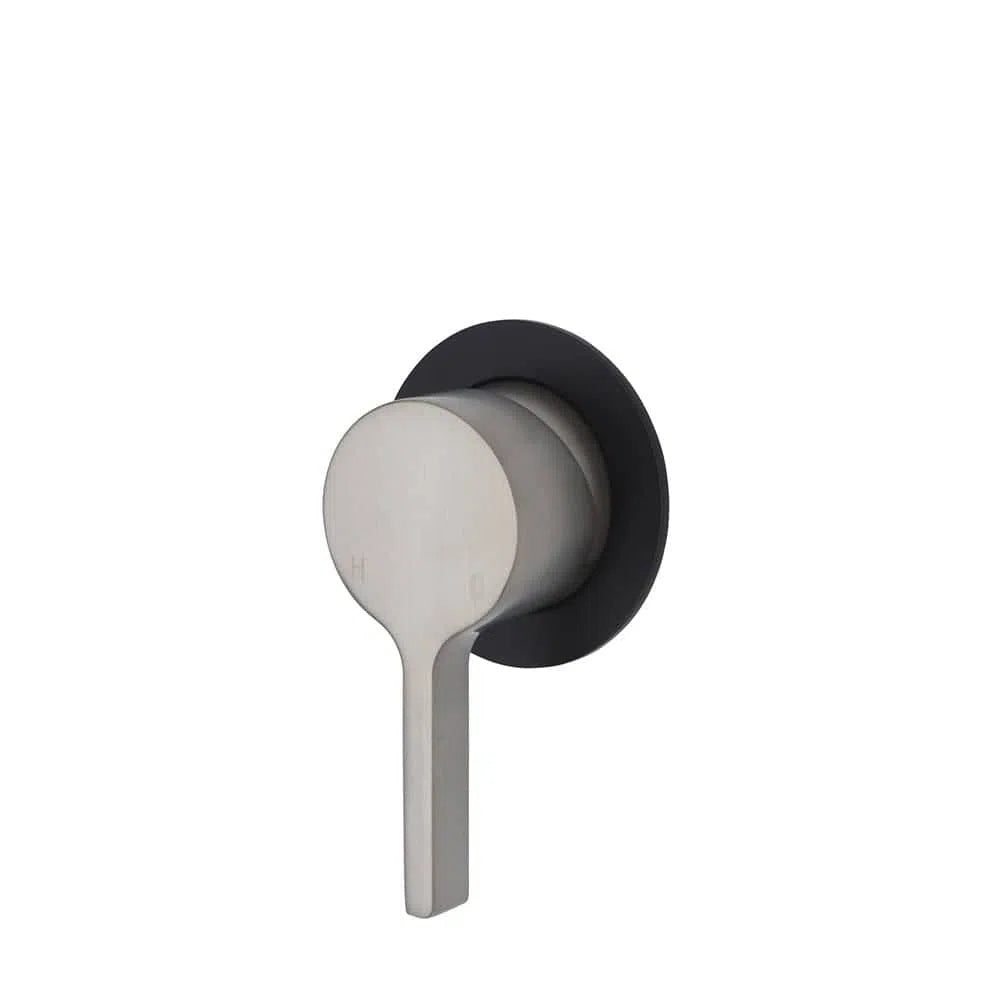 Fienza Sansa Wall Mixer, Brushed Nickel/ Matte Black, Small Round Plate