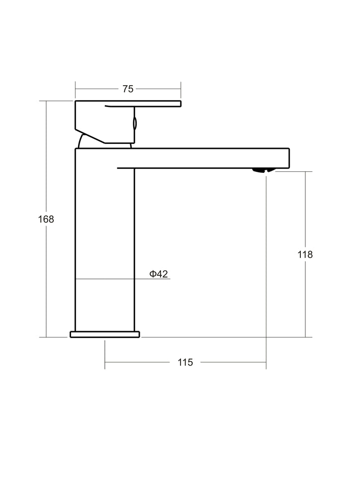 Alder EEVA2 lead-free basin mixer line drawing with single lever and fixed spout