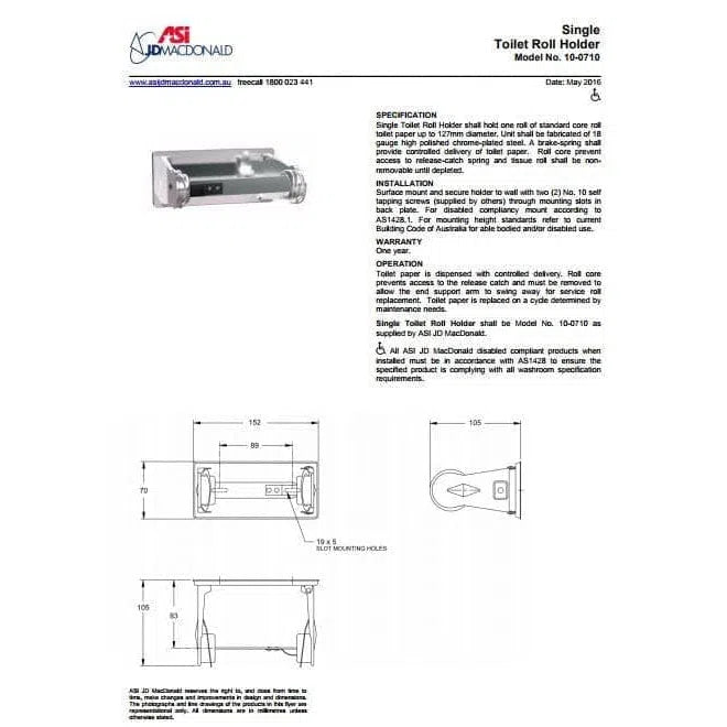 JD Macdonald Surface Mounted Single Toilet Roll Holder