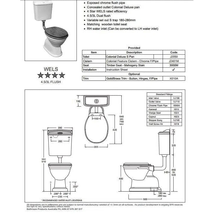 Toilets Johnson Suisse Johnson Suisse Colonial Feature Toilet