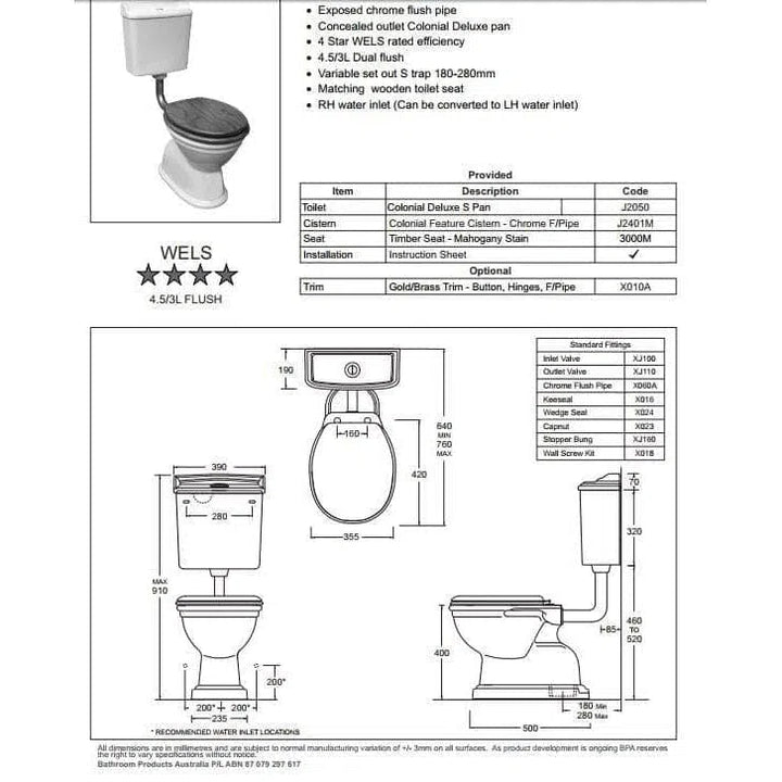 Toilets Johnson Suisse Johnson Suisse Colonial Feature Toilet