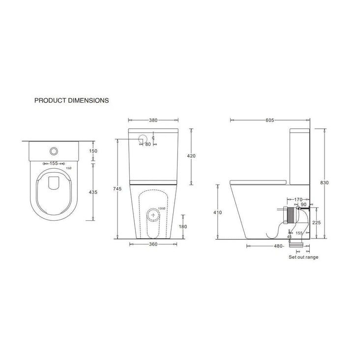 Venezia Closed Coupled Back To Wall Rimless Compact Toilet Suite With Seat