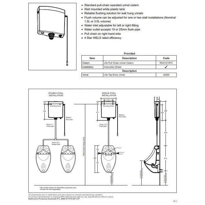 Johnson Suisse Life Pull Chain Urinal Cistern