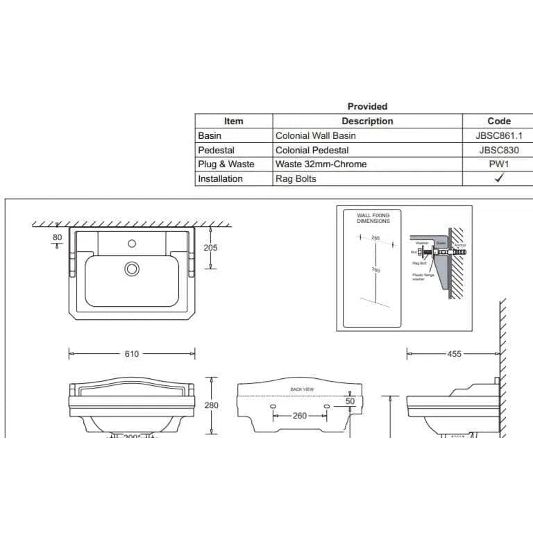 Johnson Suisse Colonial Wall Basin