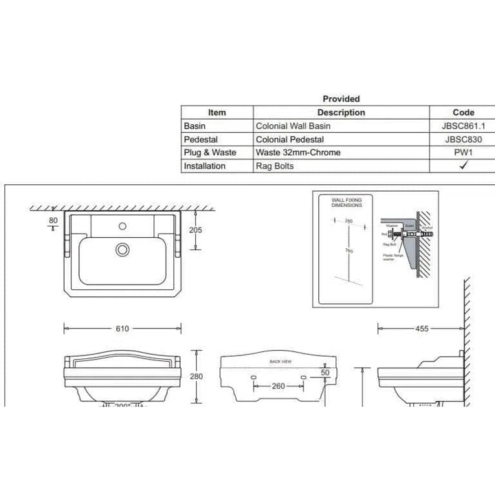 Johnson Suisse Colonial Wall Basin