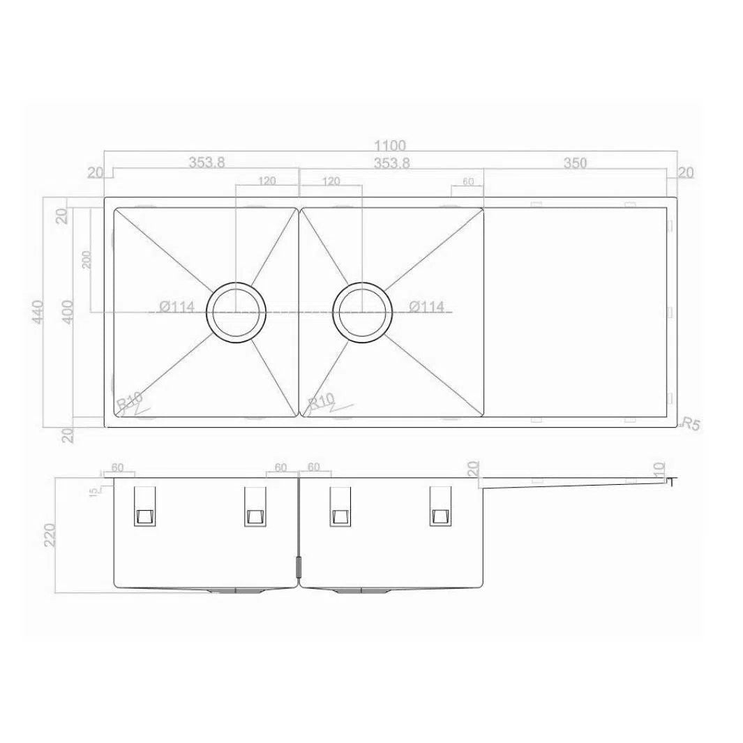 MAS Whitsunday Series Double Bowl Kitchen Sink Reversible Drainer