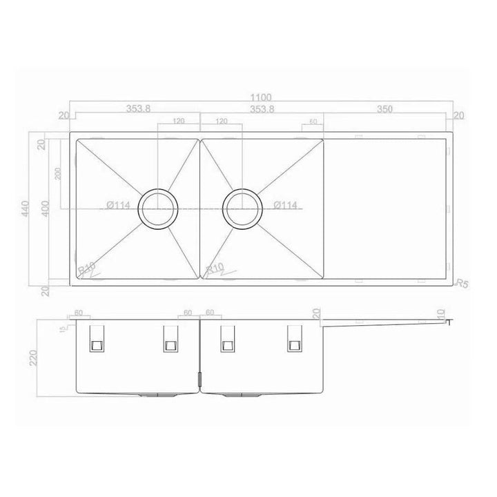 MAS Whitsunday Series Double Bowl Kitchen Sink Reversible Drainer