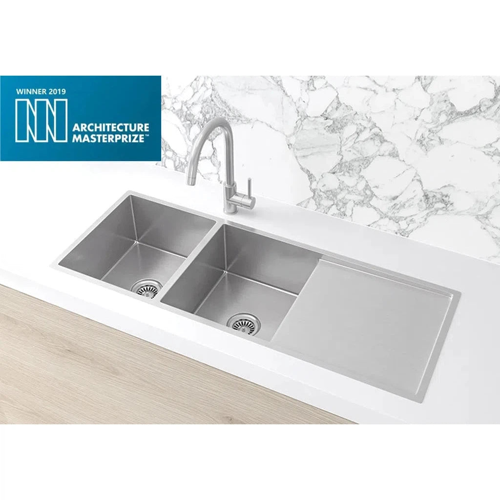Meir Drainboard Double Bowl Kitchen Sink (1160mm x 440mm x 200mm)