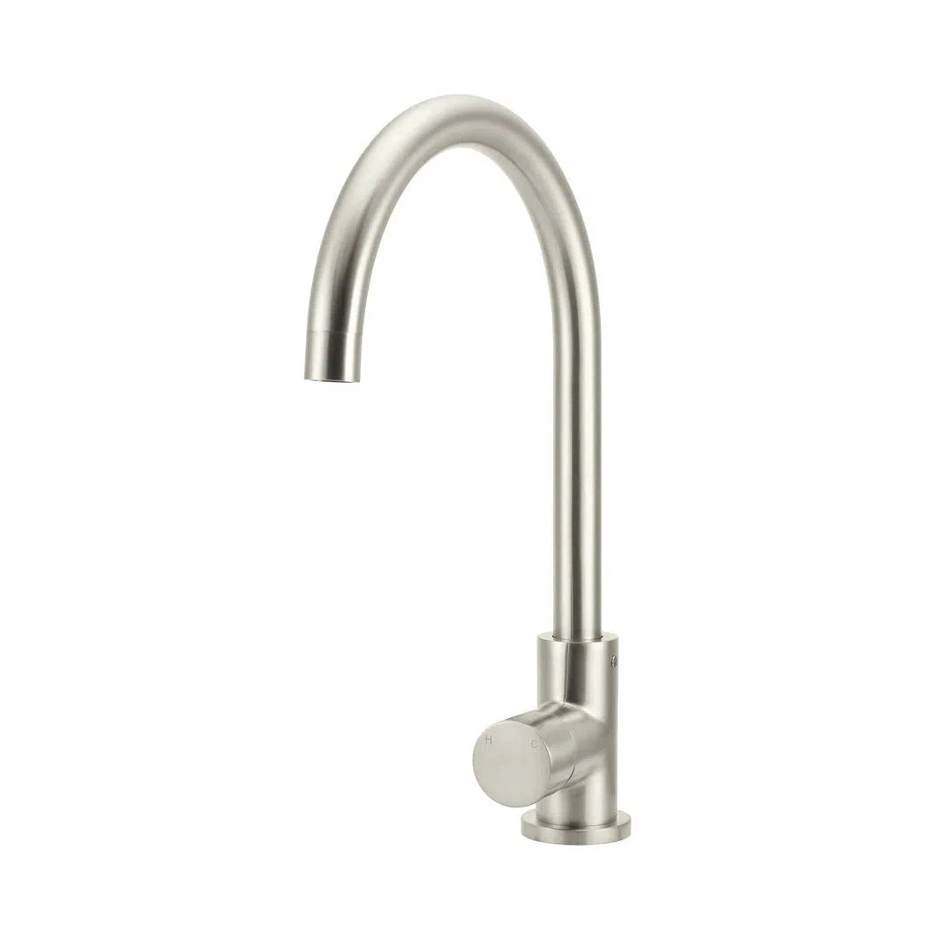 Meir Round Gooseneck Kitchen Mixer Tap + Pinless Handle | Design 10