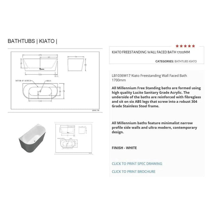 Bath Millennium Millennium Kiato Wall Faced Bath
