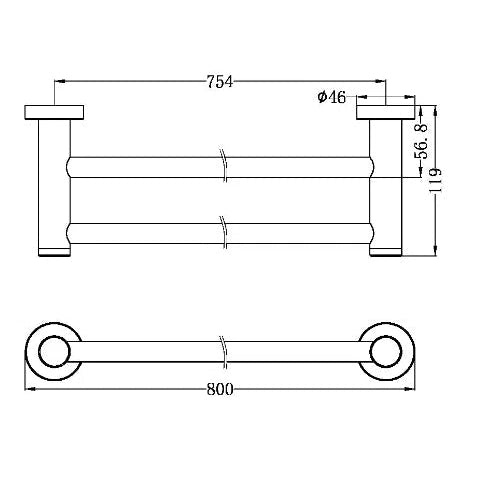 Nero Classic/Dolce Double Towel Rail 800mm Brushed Nickel