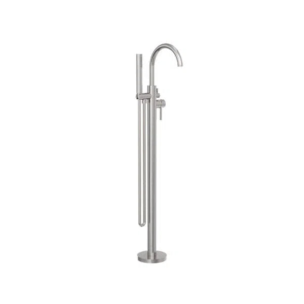 Nero Round Floor Mount Mixer with Hand Shower Brushed Nickel