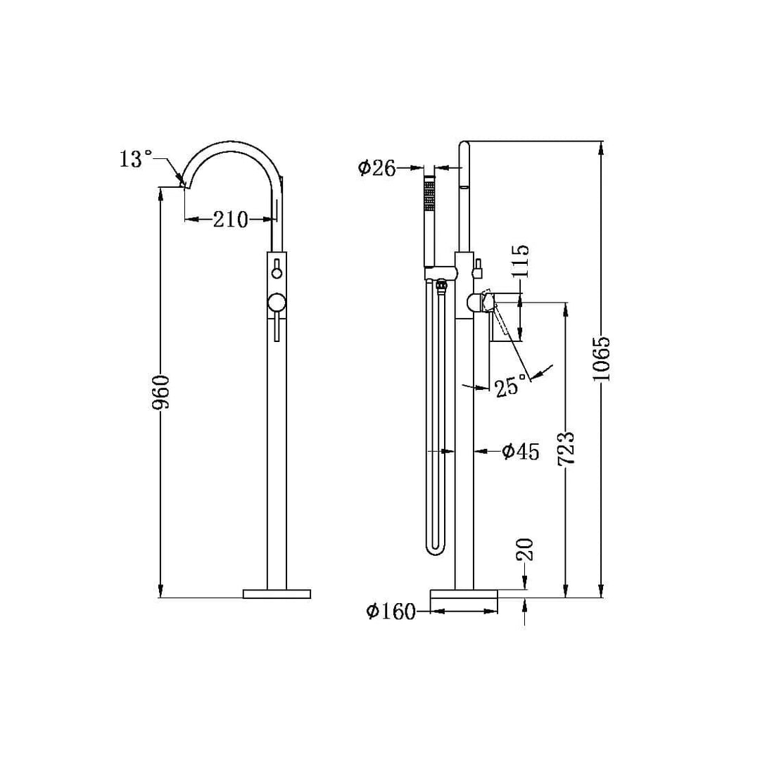 Nero Round Floor Mount Mixer with Hand Shower Brushed Nickel