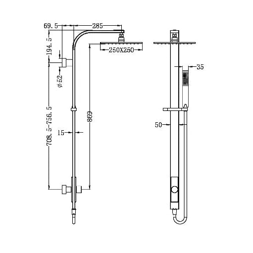 Nero Astra Rain Square Shower Set Double Hose Chrome