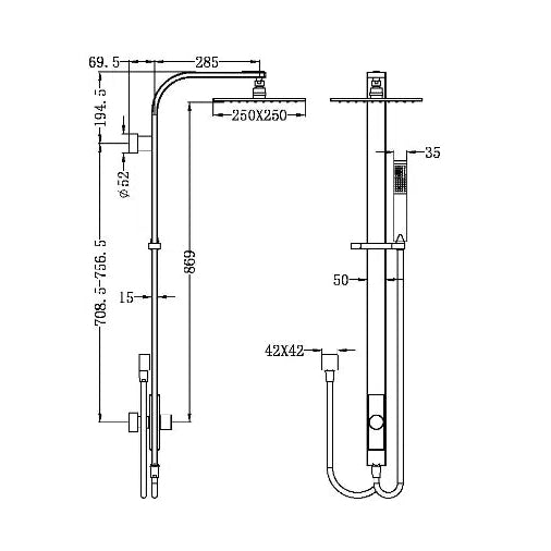 Nero Astra Rain Square Shower Set Double Hose Chrome