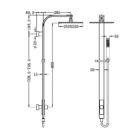 Nero Astra Rain Square Shower Set Double Hose Matte Black