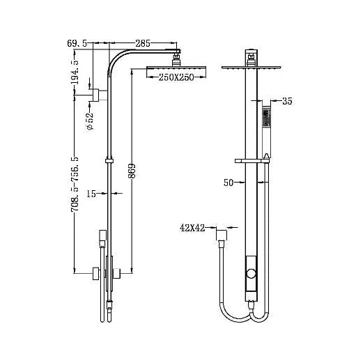 Nero Astra Rain Square Shower Set Double Hose Matte Black