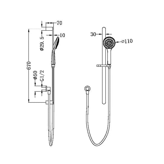 Nero Bianca/Ecco Shower Rail With Air Shower Chrome