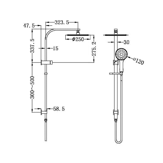 Nero Bianca Shower Set Brushed Nickel