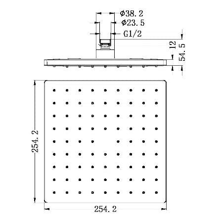 Nero ABS Square Shower Head Chrome 250mm