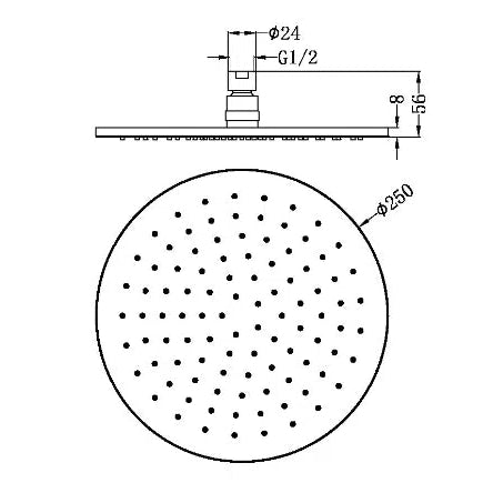 Nero Round Shower Head Brushed Gold 250mm