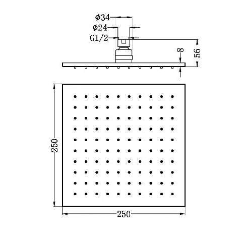 Nero Square Shower Head Brushed Gold 250mm