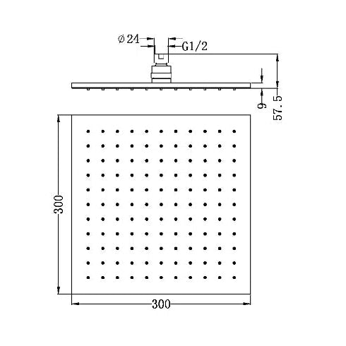 Nero Square Shower Head Chrome 300mm