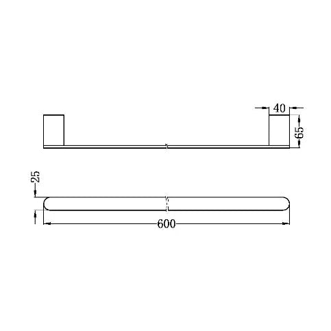 Nero Bianca Single Towel Rail 600mm Brushed Nickel