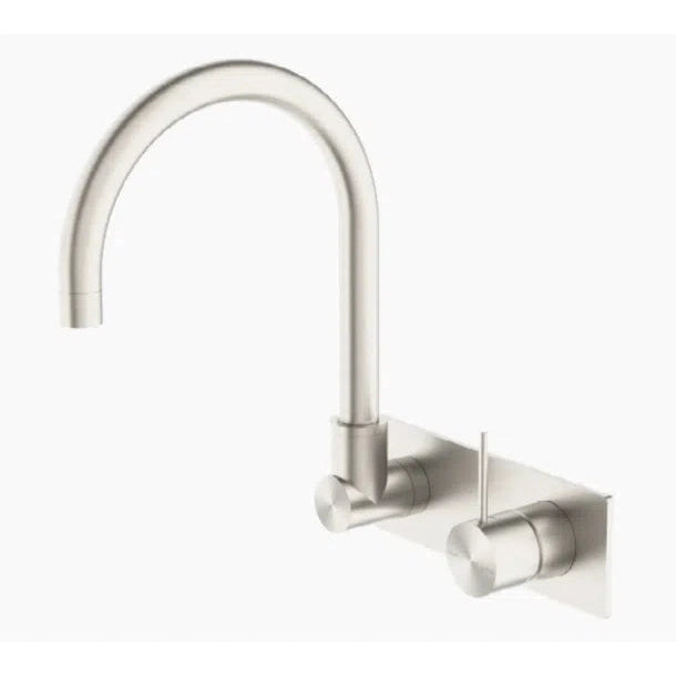 Nero Mecca Wall Basin Mixer Swivel Spout Brushed Nickel