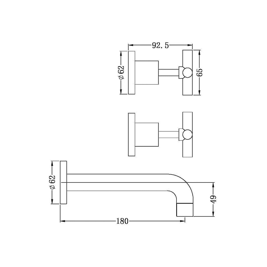 Nero X Plus Wall Basin Set Spout Brushed Gold 180mm