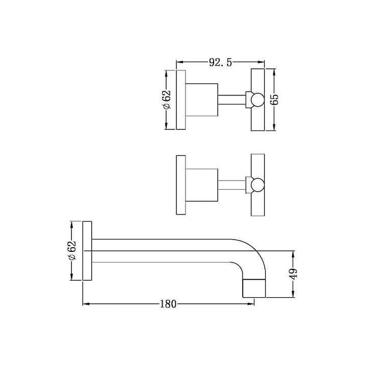 Nero X Plus Wall Basin Set Spout Brushed Gold 180mm