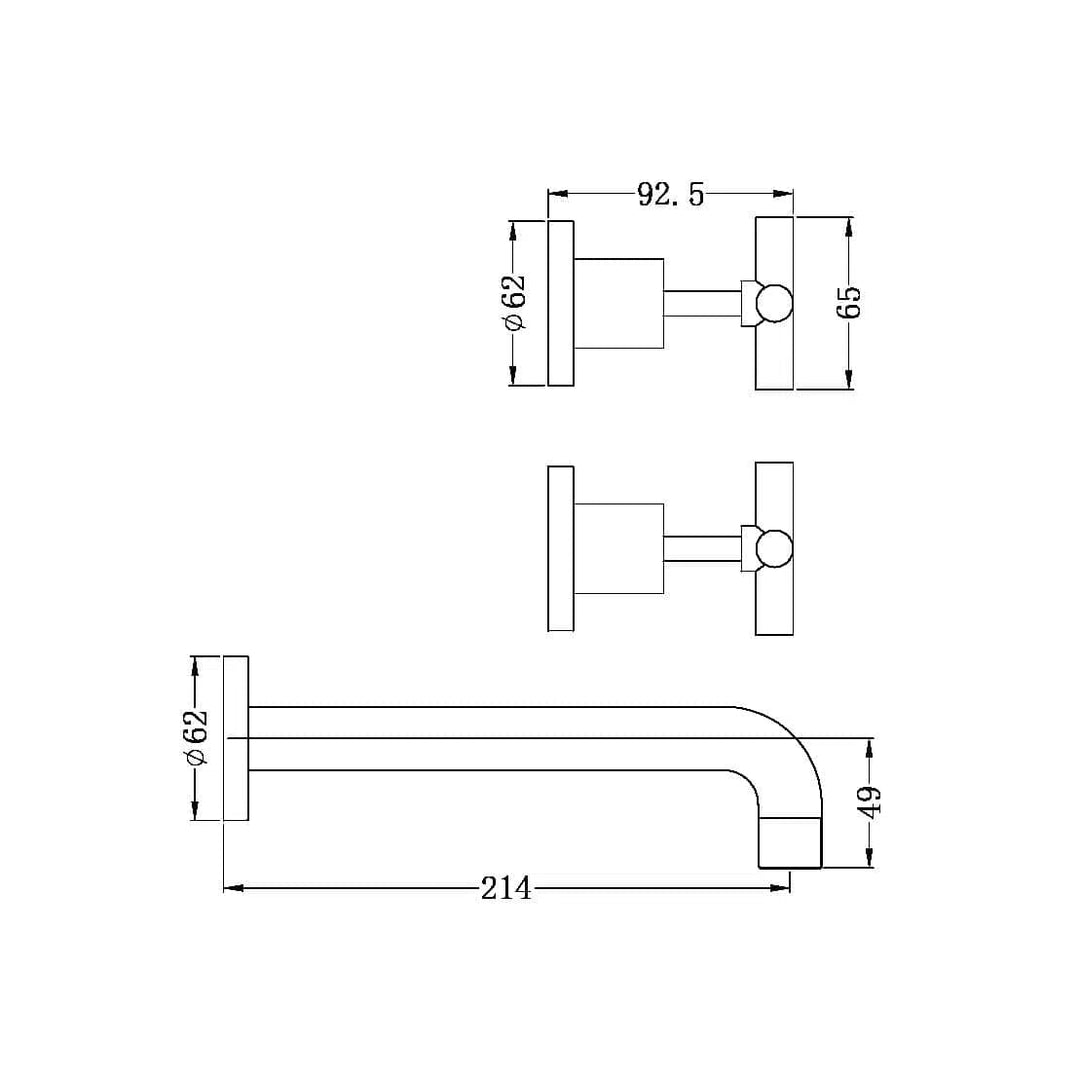 Nero X Plus Wall Basin Set Spout Brushed Gold 215mm