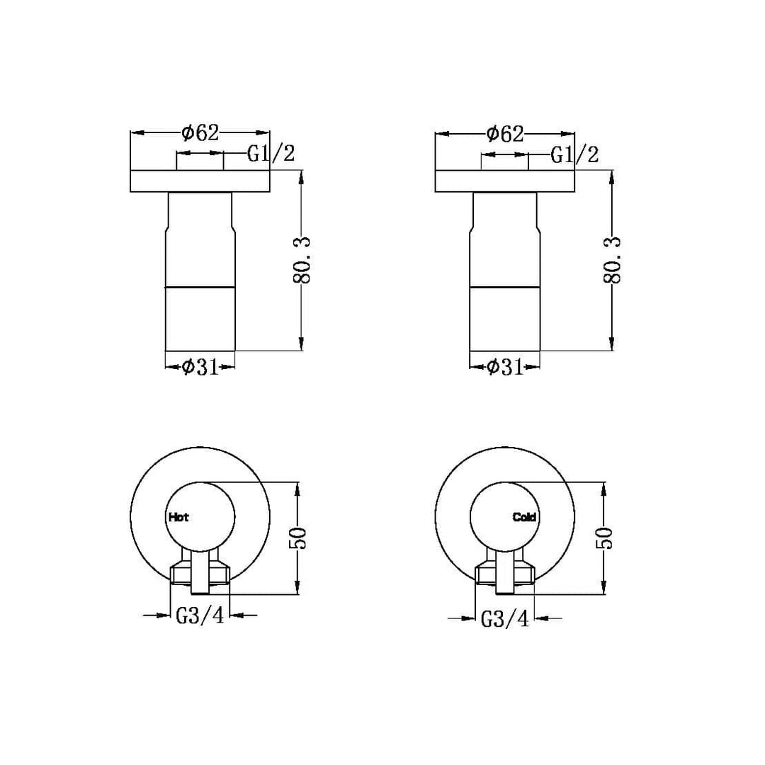 Nero Washing Machine Taps Brushed Nickel