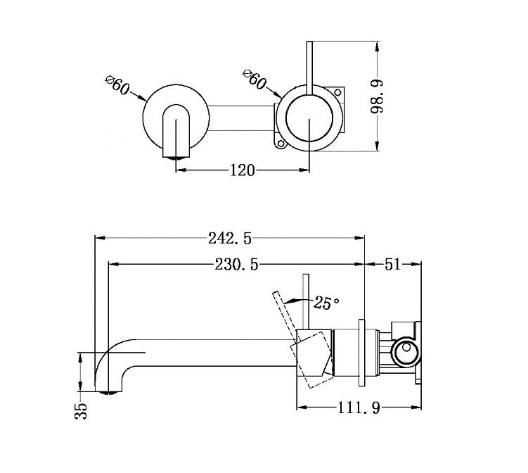 Wall Mixer Sets Nero Nero Mecca Wall Basin Mixer Separate Back Plate Handle Up 230mm Spout Brushed Nickel