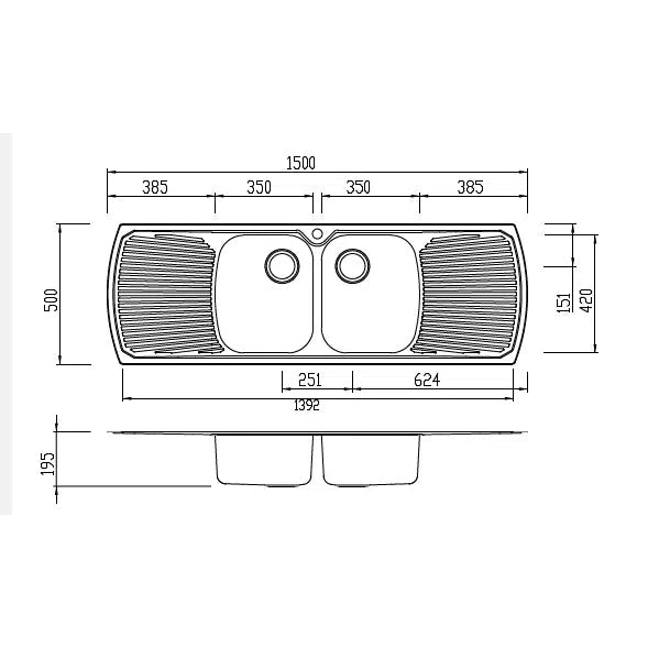 Oliveri Monet Double Bowl Topmount Sink with Double Drainer MO753