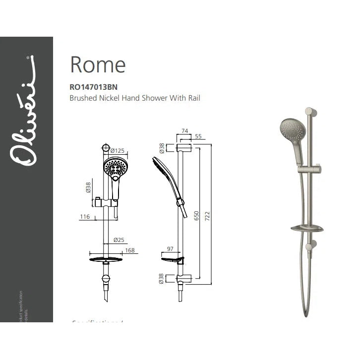 Hand Shower Oliveri Rome Brushed Nickel Hand Shower With Rail
