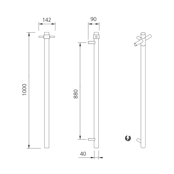 Oliveri Venice Stainless Steel Heated Vertical Towel Rail